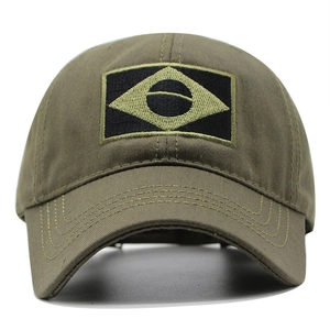 Army green tactical baseball cap featuring a Brazilian flag embroidery on the front