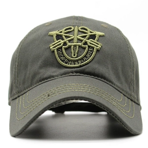 Army style embroidered cotton baseball cap in olive green for outdoor sports