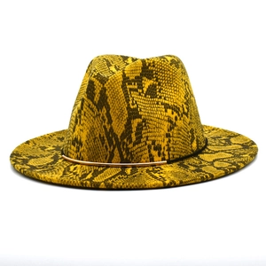 Snake Print Fedora Hat Flat Wide Brim Vintage British Style Jazz Hat With Gold Metal Bar For Men Women