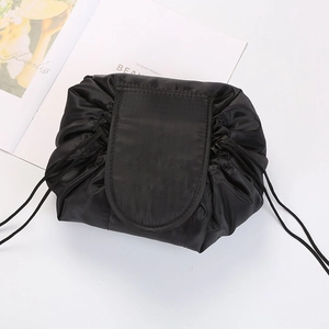 Black drawstring travel cosmetic bag portable makeup pouch waterproof storage bag for women