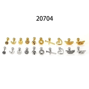 22-piece set of 16G stainless steel skull and heart stud earrings in gold and silver