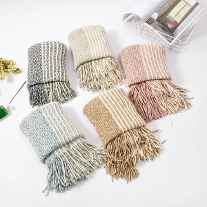 Cozy chenille knit poncho scarves with fringes in grey, beige, pink, blue and khaki