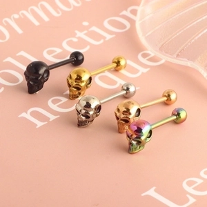 3D skull head tongue rings in five metallic colors made of durable stainless steel