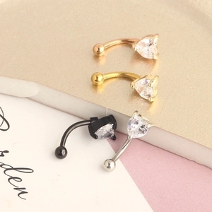16G heart zircon curved eyebrow rings in rose gold, gold, black and silver finishes