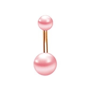 Detailed view of pink zircon belly button ring with rose gold plated steel bar