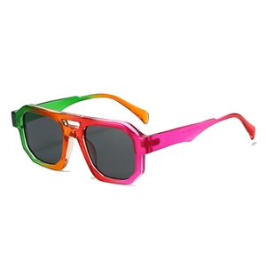 Chic double-bridge irregular sunglasses with vibrant gradient frames and dark grey lenses