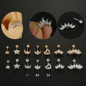 316L Stainless Steel Zirconia Cartilage Earrings Heart Moon Star Helix Piercing Stud Jewelry With Screw Ball Back For Women Men