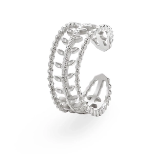 Elegant hollow silver vine open ring in minimalist stainless steel for women