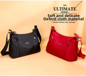 Close-up of durable Oxford cloth texture and metallic hardware on soft crossbody bags