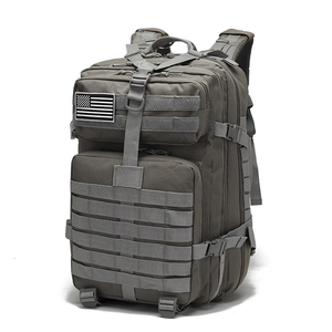 Detail view of the 3P tactical backpack in shadow grey with MOLLE webbing and buckles