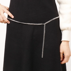 Minimalist silver Cuban link body chain waist belt accessory for women in stainless steel