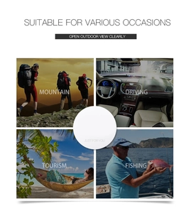 Outdoor sunglasses detail showing driving and hiking scenes with glare reduction