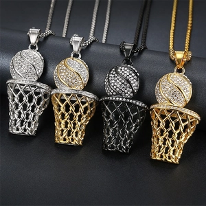 Hip Hop Basketball Korb Anhänger Halskette Edelstahl Mit Strass Sportlicher Schmuck Für Herren Damen