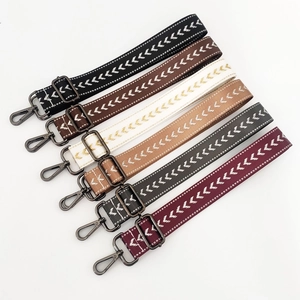 Adjustable nylon shoulder straps in six colors with metallic hooks and arrow pattern