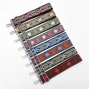 Ethnic wide embroidered shoulder strap with floral jacquard patterns and silver clips