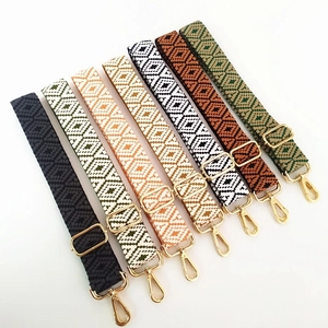Ethnic bohemian style embroidered wide bag straps with adjustable gold metal hardware