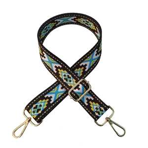 Ethnic style adjustable wide shoulder strap with multi-color geometric woven pattern