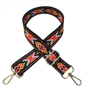 Ethnic style adjustable wide shoulder strap with red and yellow geometric patterns