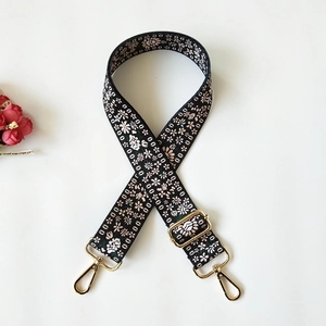 Adjustable wide replacement shoulder strap for handbags with pink floral pattern and gold clips