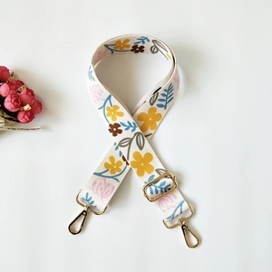 Adjustable wide replacement shoulder strap with floral patterns and gold metal buckles