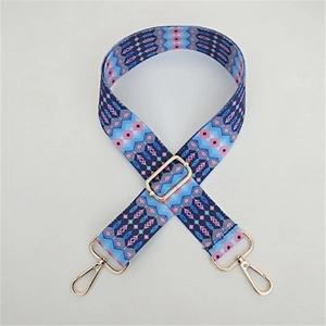 Bohemian style colorful woven replacement shoulder strap with gold metal buckles