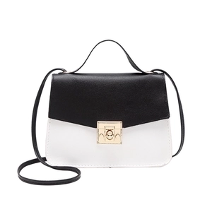 Minimalist black and white contrast small square crossbody bag with gold square lock