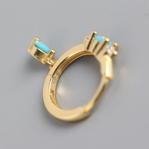 Bohemian S925 sterling silver gold huggie earrings with turquoise and zircon stones