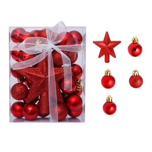 30-piece red Christmas ball and tree topper star set in festive gift box packaging