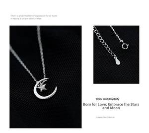 Macro detail of S925 sterling silver moon star pendant and clasp with hallmark