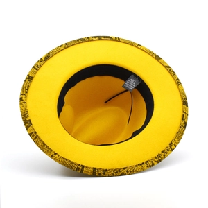 Gentleman wool yellow fedora hat with snake pattern brim and adjustable inner strap