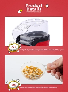 Detail view of red popcorn maker with food-grade PP cover and measuring spoon