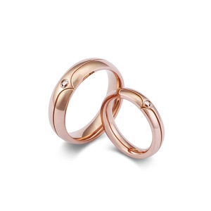 Couple Rings Stainless Steel Cubic Zirconia Inlaid Rose Gold Plated Minimalist Grooved Band For Men Women Engagement