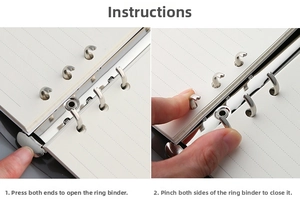 Detailed view of opening and closing mechanism on a 6-ring metal binder notebook