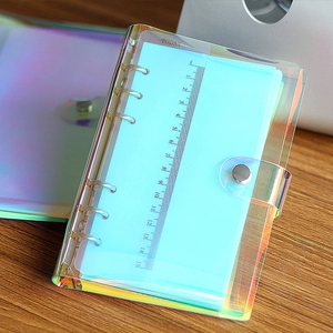 A5 transparent laser PVC loose-leaf notebook with silver six-hole binder and bookmark ruler