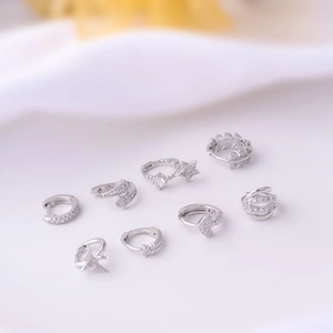 Silver geometric micro-paved zircon ear cuffs and hoop earrings set in various styles