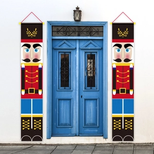 Nutcracker Soldier Christmas Door Banner Oxford Cloth Soldier Knight Door Couplet For Christmas Party Porch Wall Decor Holiday Decoration Supplies