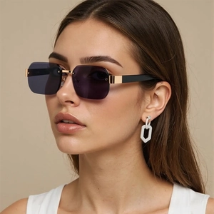 Occhiali Da Sole Senza Montatura Quadrati Moda Donna Protezione UV400 Lenti PC Ponte Metallico Streetwear Viaggio Accessorio