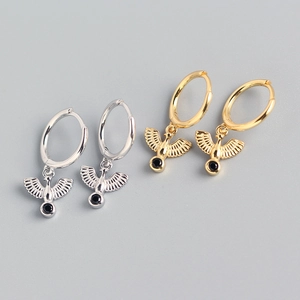 Bird Peace Dove Hoop Earrings With 925 Sterling Silver Black Cubic Zirconia Trendy Minimalist Jewelry Women