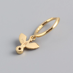 S925 Sterling silver gold-plated hoop earring with a delicate flying dove bird pendant