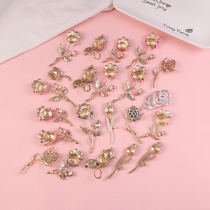 DIY 3D rose flower alloy charms with rhinestones and colorful enamel for phone case crafts