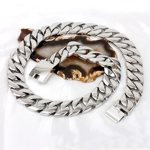 Set collana e bracciale a catena cubana da 24mm in acciaio inossidabile argento massiccio