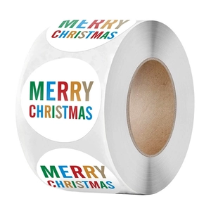 Merry Christmas Stickers Round Colorful Roll Self Adhesive Labels For Holiday Gift Wrapping Envelope Sealing Paper