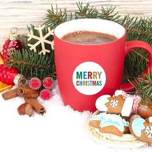 Festive red matte Merry Christmas ceramic mug with winter pine and holiday decor