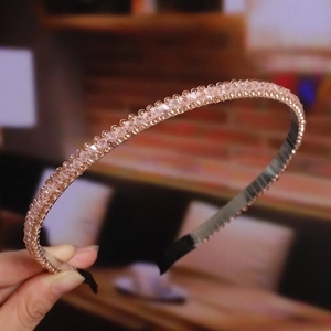Elegant thin gold headband with double-row crystal beads and comfortable fabric tips