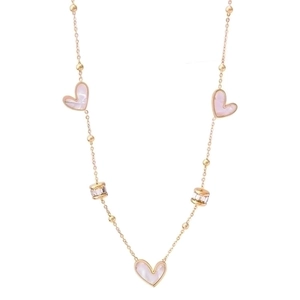 18K rose gold necklace with heart mother of pearl pendants and sparkling zircon cylinders