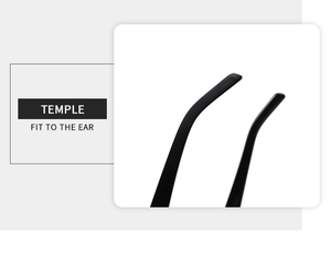 Detail of ergonomic curved black sunglass temples designed for a comfortable ear fit