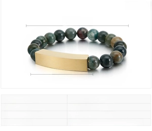 Detailed view of agate bead bracelet with dimensions 62x53mm and gold stainless steel plate