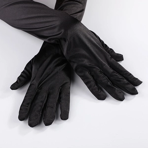 Elegante lange schwarze Stretch-Satinhandschuhe für Damen im formellen Abendkleid-Stil