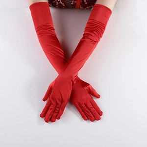 Elegante lange rote Satin-Handschuhe mit seidigem Metallglanz für formelle Anlässe