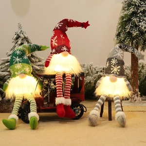 Christmas Gnome Plush Faceless Doll LED Light Up Knitted Fabric Faux Fur Snowflakes Pattern Home Window Decor Ornament